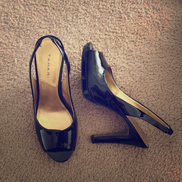 Tahari Shoes - Tahari black patent sling back peep toe heels